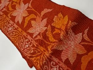 手織り紬花唐草模様織出し名古屋帯